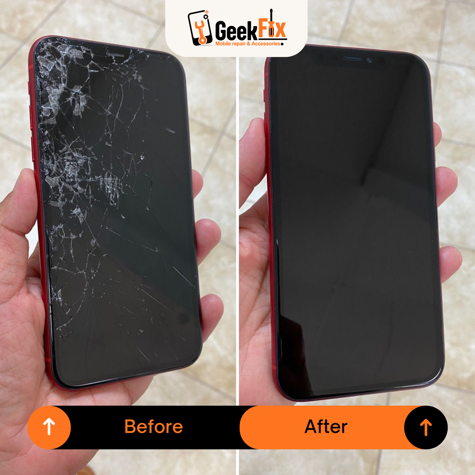 Repaired phone screen after replacement